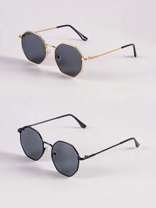 女士时尚眼镜 - 多邊黑灰色 - 查看 3