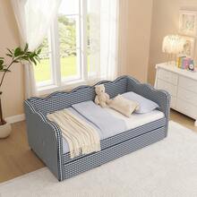 Twin To King Daybed With Trundle,Linen Upholstered Daybed With Pop Up Trundle Bed,Modern Extendable Twin Day Bed Frame For Girls Bedroom Living Room Guest Room,No Box Spring Required - 藏蓝色 - 查看 2