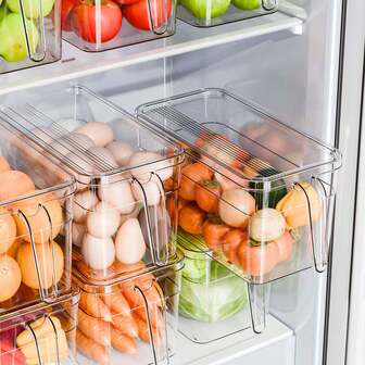 2pcs/3pcs Large Capacity Refrigerator Replacement Storage Boxes With Handles, Transparent Fridge Storage Containers For Vegetables, Fruits, Snacks, Space Saving Kitchen Refrigerator Storage