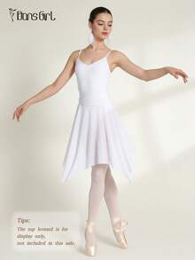 DonsGirl 1pc Women's Romantic & Elegant Ballet Tutu Dress - Modern/Classical Dance Ballet Costume, Theatrical Performance Outfit, Made Of Premium Stretch Mesh And Asymmetrical Flowing Skirt Design - White - View 9