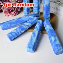 1pc Dominican Carnival Lima Stone Sphere/Pillar - Blue And White Marble-Patterned Quartz Sphere - Bohemian Style Home Decor, Perfect Holiday Gift For Easter, Halloween, And Thanksgiving.