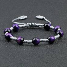 1 pieza Pulsera de cuentas de ojo de tigre púrpura hecha a mano con cuerda trenzada y nudo, pulsera ajustable de encanto para mujer y pareja, regalo de joyería - tigre morado - Ver 11