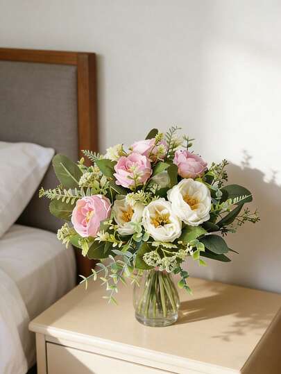 1包/30支仿真桉树枝，触感逼真，带白色种子，人造绿植桉树枝，散装丝绸银元桉树叶，带小花，柔韧的人造桉树枝，仿真绿植，美观的仿真桉树枝，适用于现代农舍风格的房间装饰，人造植物，家居装饰，人造桉树叶