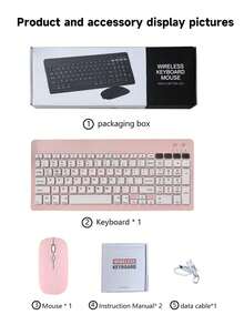 AKKHOO Bộ bàn phím và chuột không dây 2.4G, chế độ kép Type-C, 3 mức DPI, đầu thu USB, giảm tiếng ồn, tương thích với Windows/IOS/Android - Nhiều màu - Xem 12