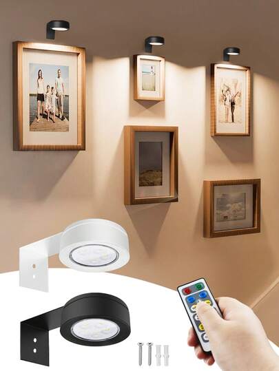 3-Color LED Wall Light, AA Battery Powered, Art Display Lamp, Remote Control, Dimmable, Night Light, Suitable For Bedroom, Gallery Wall Decor