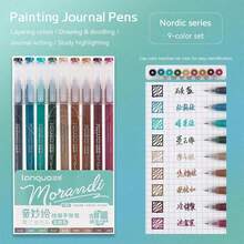 9pcs Morandi Color Pens Set Transparent Barrel Multi Colors Gel Ink 0.6mm Ballpoint Spot Liner For Drawing Highlighting, Office Supplies, Student Back To School Stationery Gift - Hot Pink - View 26