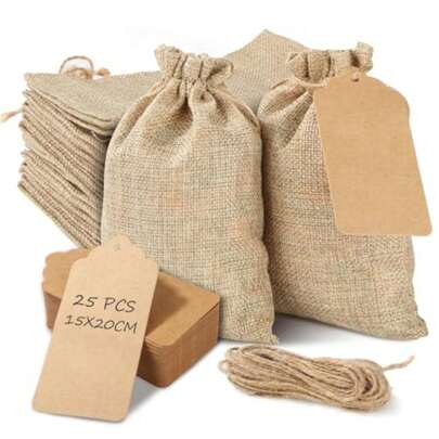 mhj25PCS Bolsas de Arpillera con Cordón15 X 20 CM Bolsas de Lino para Bodas Bolsas de Arpillera para Joyería Bolsas de Yute para Regalos Cumpleaños Fiestas Regalos de BodaSleeping Bags