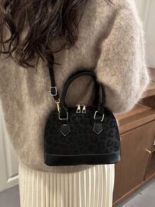 时尚通勤复古豹纹手提包 - 黑色 - 查看 4