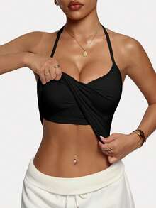 Yefecy Yoga Vest Women's Fitness Yoga Top Gym Clothes Workout Backless Scrunch Built-In Bra With Cups Tops - 黑色 - 查看 2