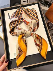 1pc Women's Fashion Luxurious Bohemian Style Satin Scarf, Size 27.56 Inches, Silky Smooth Texture, Suitable For Parties, Vacations, Daily Travel, And Dresses - Yellow - View 5