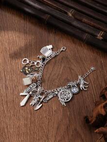 1 pieza Pulsera de encanto de fanático de lujo inspirada, joyería en tono plateado, apta para uso diario - Plata antigua - Ver 2