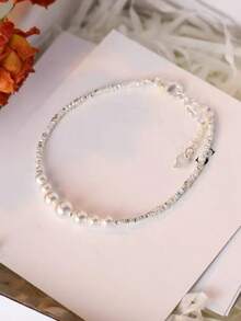 1pc Crushed Silver Bell & Pearl Anklet, Luxury Niche High-End Personalized Jingle Bell Foot Chain For Women