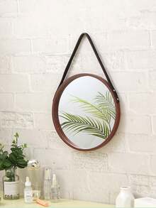 1pc Vintage Round Wooden Framed Wall Mirror, Makeup Mirror, Suitable For Dorm, Bathroom, Home Decor, Back To School, Bedroom Essential