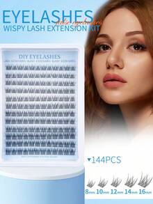 144 Piece D-Type Curled Natural Eyelash Grafting Set, 168 Piece Eyelash Cluster Set, Slim Eyelash Grafting, 8-16mm Single Eyelash, Including Eyelash Glue And Eyelash Grafting Tweezers, Can DIY Eyelash Grafting At Home. - D - View 4