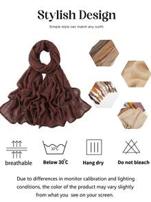 1pc Women's Solid Color Viscose Headscarf, Soft Wide-Edged Headband, Versatile Sun-Protective Hijab Scarf, Suitable For Daily Wear For Dress - Coffee - View 6