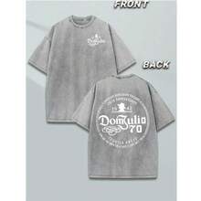 230G Washed Pure Cotton T-Shirt, Men'S Casual Fashion, With 'Dom Julio 70th Anniversary' Print, Outdoor Sports T-Shirt Loose Fit Soft Knitted T-Shirt - 灰色 - 查看 1