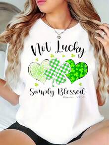 Not Lucky Simply  St Patrick's Day Shirt With Hearts And Clover Design For Women Religious Christian T-Shirt Roman 47 8 Print Top220g - 白色 - 查看 1