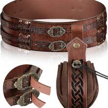 bolso vikingo Medieval, cinturón con cordón de cuero renacentista, monedero, bolsa Retro, accesorios de disfraz de caballero pirata PZEM - Estilo A 1 pieza - Ver 2