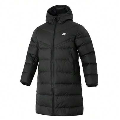  Parka Nike de plumón, informal, cálida, de longitud media, con capucha, para hombre, color negro