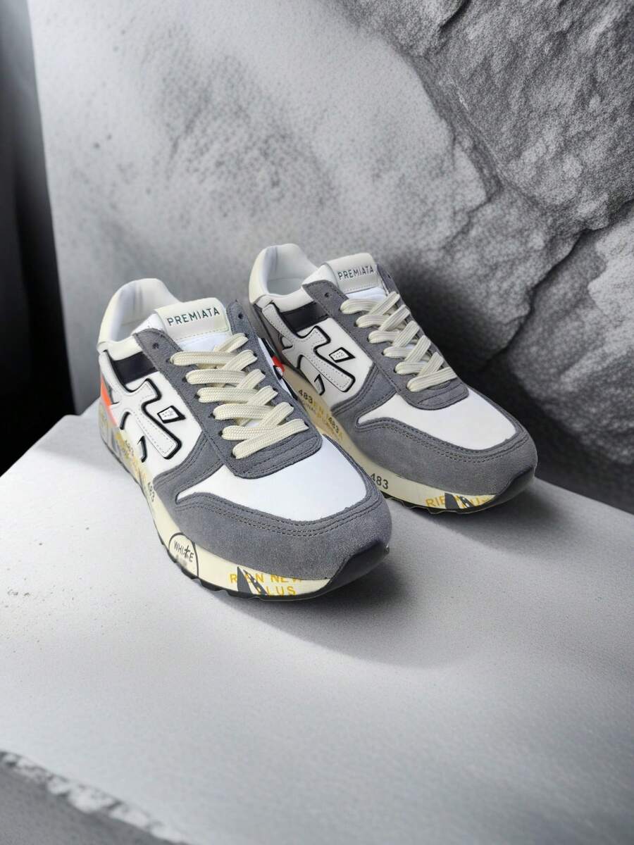 2026新款Premiata原创复古男女情侣鞋，483m运动鞋，运动跑步休闲鞋，校园风，奢华透气，工作鞋，礼盒包装，大码，快速发货 - 灰色 - 查看 1