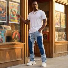 2026 Nuevos Jeans de Mezclilla para Hombre Más Vendidos - Jeans de Mezclilla de Estilo Americano y Europeo, Pantalones de Mezclilla Rectos con Parches de Estilo Retro, Pantalones Casuales Versátiles y Holgados, Regalo para Hombre - 9311 Azul - Ver 2