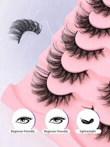 7对轻盈飘逸的仿貂毛假睫毛，打造自然猫眼妆效，纤细浓密，仿貂毛条状假睫毛套装，适合日常妆容。 - 濃密款 - 查看 3