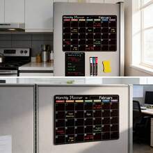 6pcs Magnetic Dry Erase Boards, Refrigerator Monthly Calendar Planner Blackboard - Kitchen Office Home Planning Whiteboard - Black [Pen and Eraser Colors Are Random] - View 1