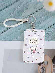 1pc Cute Puppy Bow Heart Plaid Pattern Card Holder, Suitable For Anniversary, Birthday, Housewarming, School, Office, Everyday Use Can Hold Cards, Business Cards, ID, With Lanyard For Easy Carrying