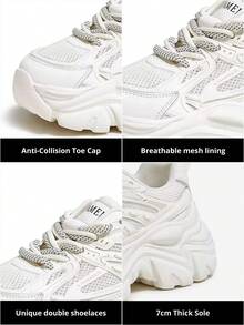 CAMEL CROWN 女士夏季新款透气杏色厚底休闲运动鞋 - 米色 - 查看 4