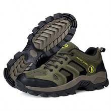 男士徒步鞋，户外登山鞋，军绿色低帮运动鞋，大码户外靴，皮革鞋面，系带，防滑橡胶鞋底，适合户外徒步、狩猎，四季皆宜 - 軍綠色 - 查看 6