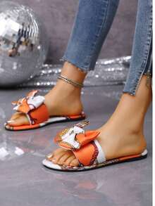 Dép xăng đan đế bằng đa năng thời trang mới năm 2026, dép lê nơ xinh xắn kiểu dáng thường ngày. - trái cam - Xem 4