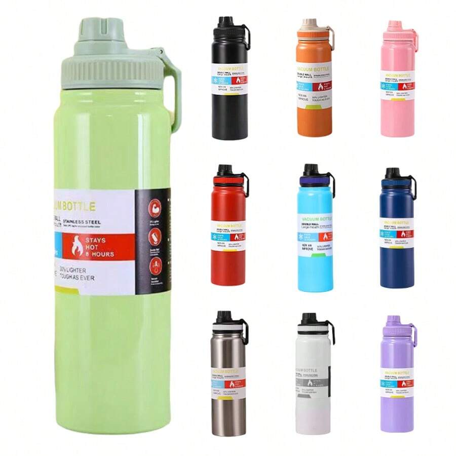800ml/1000ml Stainless Steel Thermal Bottle For Hot And Cold Drinks With Sporty Handle - Green - View 1