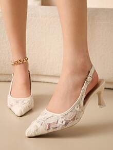 New Women's Stiletto High Heels, Summer Breathable Lace Mesh Sandals, French Style Versatile - Beige - View 3