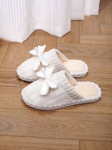 Women's Bow-Knot Plush Warm Slippers, Comfortable Indoor Anti-Slip Bedroom Slippers For Hardwood Floors, Suitable For Autumn/Winter