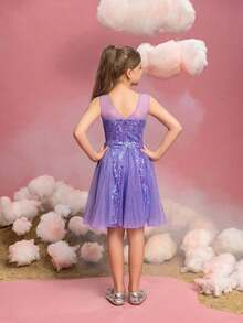 ALISA&LEO 女童无袖公主裙，全身缀满装饰，网纱裙摆，心形领口 - 花童礼服、生日派对礼服、选美礼服、节日庆典礼服 - 紫色 - 查看 2