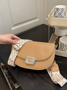 Litchi Grain Flap Half-Circle Crossbody Bag, Suitable For Shopping, Wallet, Shopping, Young Women, College Students, Newbies, White-Collar. Suitable For Office, University, Work, Business, Commuting, Outdoor Activities, Travel And Outings - Khaki - View 2