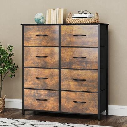 Chest Of Drawers With 8 Drawers,Bedroom Drawers, Fabric Dresser With Wood Top,Drawer Storage Unit For For Bedroom, Living Room, Kids Room