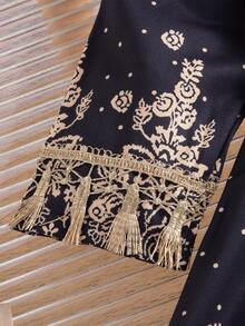 Young Girl Elegant Floral Print Tassel Trim Long Dress, Suitable For Daily, Outdoor, Commute, Vacation, Party, Spring/Summer