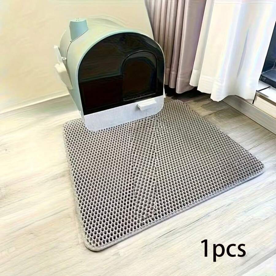 1片装紧凑型双层猫砂垫，升级防水底面，蜂窝状接猫砂垫，可水洗，易于清洁，有效控制猫砂散落，猫主人必备礼物，宠物卫生托盘解决方案