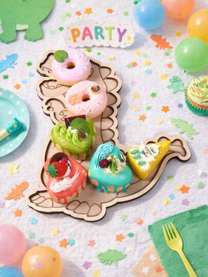 1pc Dinosaur Design Wooden Serving Tray,Snack Food Trays,Dinosaur Theme Food Container, Birthday Party Decorations,Baby Shower Decorations,Dinosaur Design Wooden Pallet,Dinner Plates Bulk For Snack Bread Fruit,Dessert Holder, Kitchen Dinner Table Decor,Home Decor,Party Supplies