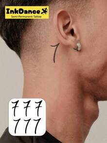 1 Kit "Lucky Number 7" Revolutionary Technology Tattoos, Semi-Permanent Tattoos, Temporary Tattoos, Long Lasting, 777 Fake Tattoos, Water-Resistant, Authentic Tattoo Look, Plant-Based, Present MNF123 - Black - View 2