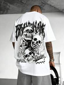 男士炫酷时尚骷髅印花圆领 T 恤 - 黑色 - 查看 5