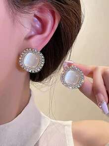 Bộ 5 đôi bông tai đính ngọc trai giả và pha lê kiểu dáng tối giản sang trọng, hình mắt mèo, vuông và nơ, giọt nước, phụ kiện trang sức thanh lịch cổ điển dành cho nữ, phù hợp để đeo hàng ngày và trong các dịp lễ hội. - Nhiều màu - Xem 5