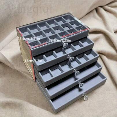 5-Drawer Acrylic Jewelry Organizer With Velvet Trays Clear Finish Options, Compartments For Ring, Earrings, Necklaces, Bracelets - Storage Box For Makeup, Cosmetic Organizer | Transparent Design | Velvet Lined Interior, Jewelry Organizer Storage