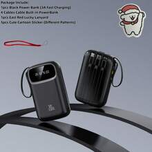 Cute 10000mAh Mini 5V3A Fast Charging Power Bank Small Size Large Capacity Rechargeable Portable Mobile Phone Charger Built-In 4 Cables Smart Digital Display Micro Interface USB-C Output&Input Outdoor Travel Battery Packs Valentine's Day Gift - Black-15W - View 2