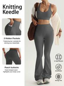 Quần legging thể thao nữ mùa đông lót lông cừu mềm mại, cạp cao, bản rộng giúp định hình vòng ba, ống loe, có túi bên hông, giữ ấm vùng bụng, cạp cao ôm sát, quần yoga ống loe có túi, quần thể thao ôm dáng mùa đông, quần tập thể dục tôn dáng, quần legging thể thao nữ mùa đông lót lông cừu cạp cao có túi. - Màu Xám nhạt - Xem 4