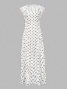 New Women's Casual Elegant Colorblock Polka Dot Zip Up Hooded Long Dress, Spring/Summer - Multicolor - View 5