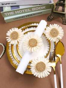 2-12pcs Handmade Artificial Daisy Napkin Rings, Woven Napkin Holder, Suitable For Dining Table, Wedding, Family Gathering (Sunflower) - Multicolor - View 3