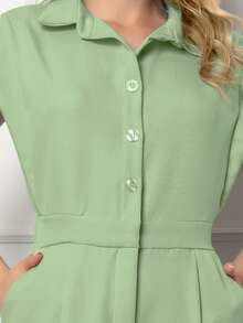 ALETHEIA - ELEGANT TAILORED WOMEN'S JUMPSUIT WITH JAPANESE SLEEVES, TANK TOP STYLE, AND ELASTIC WAISTBAND AT THE BACK - Pastel Green - View 4