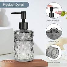 Topsky Glass Soap Dispenser With Plastic Pump, 330ml Liquid Hand Soap Dispenser, Rustproof Pump For Kitchen & Bathroom, Great For Lotions, Essential Oil, Liquid Soaps,Gradient Black - Diamond-gradientGrey - View 4